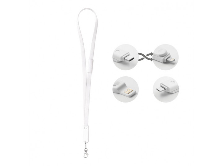 Smycz z kablem 3 w 1 Cableyard biała