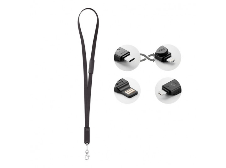 Smycz z kablem 3 w 1 Cableyard czarny